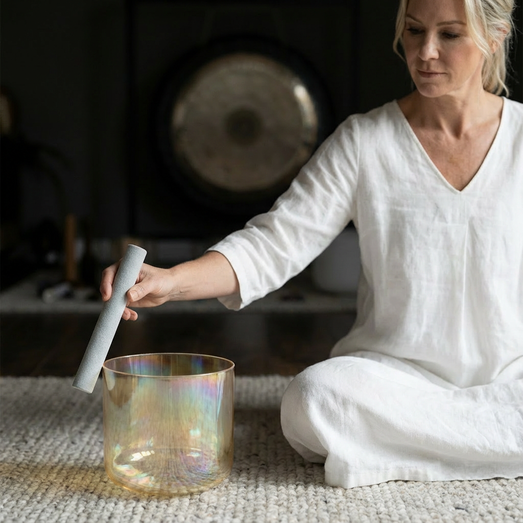 Bol chantant en cristal de citrine - Méditation et son des chakras
