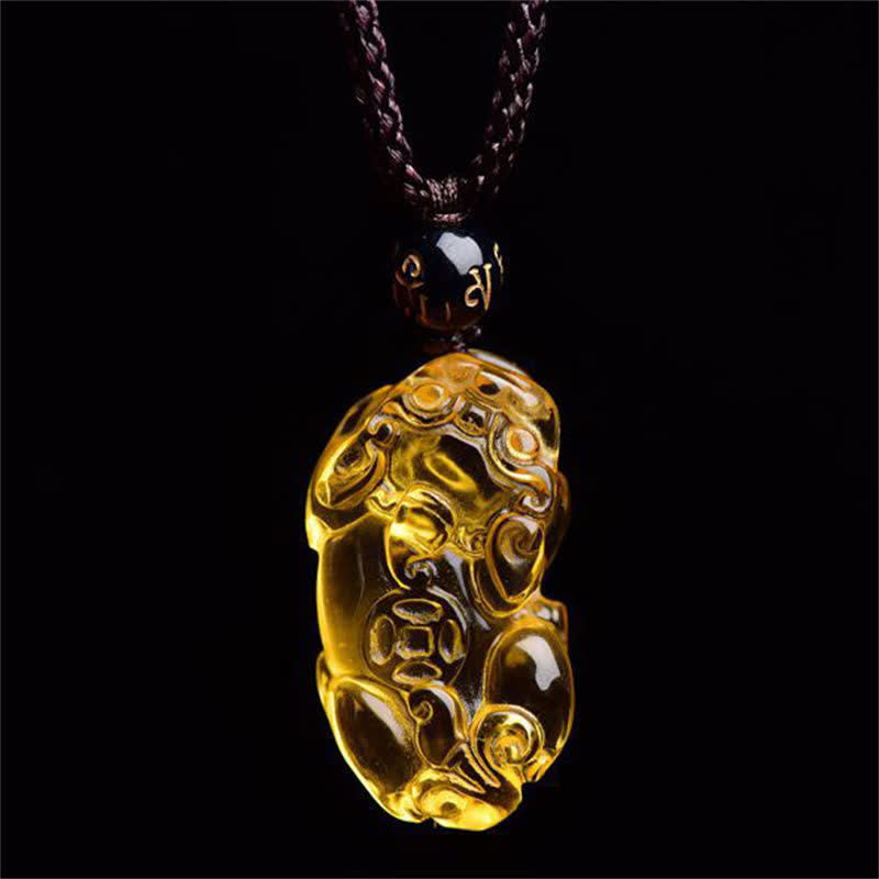 Collier PiXiu en citrine | Pendentif Feng Shui