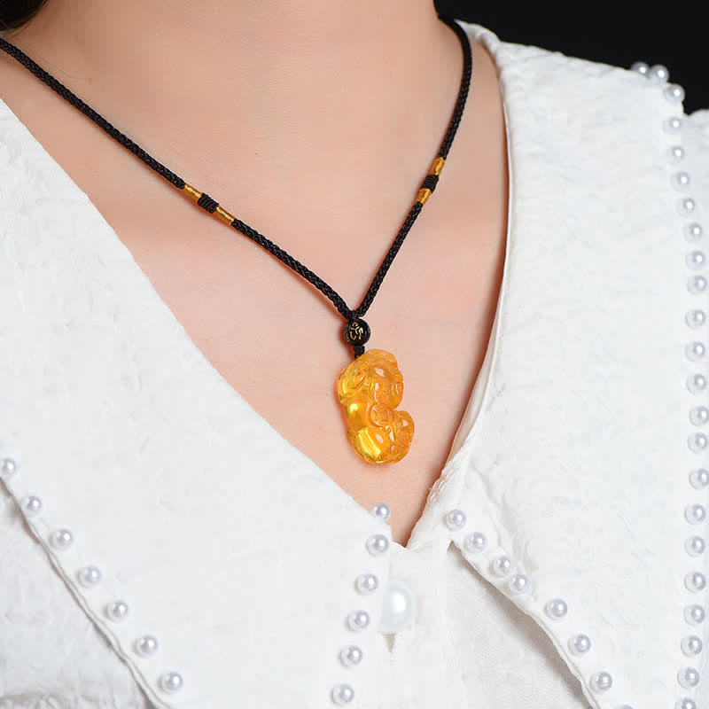 Collier PiXiu en citrine | Pendentif Feng Shui