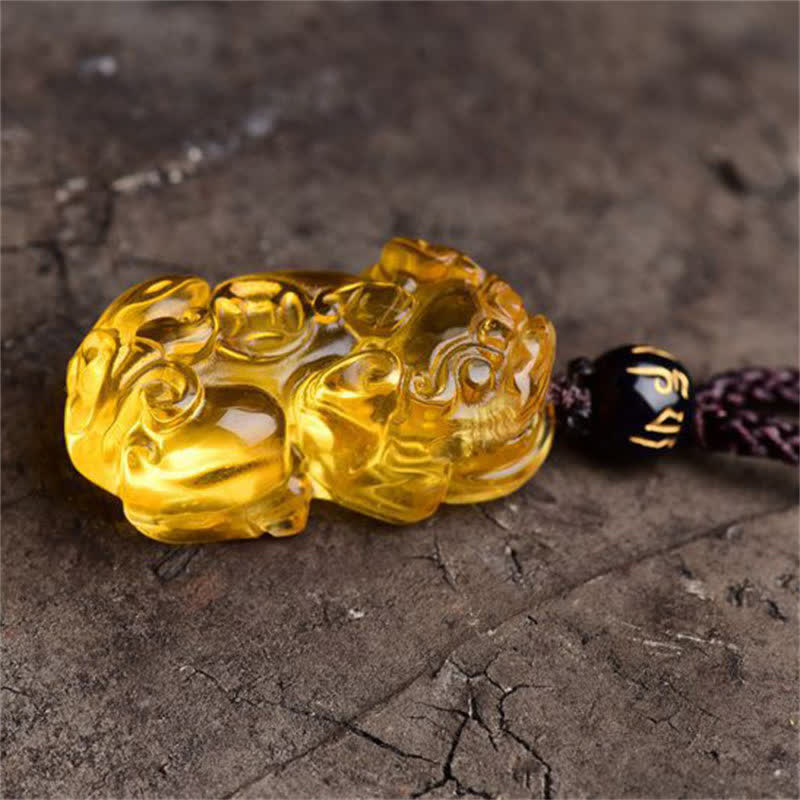 Collier PiXiu en citrine | Pendentif Feng Shui