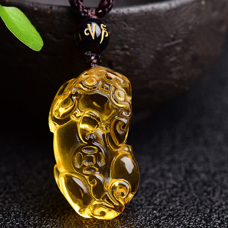 Collier PiXiu en citrine | Pendentif Feng Shui