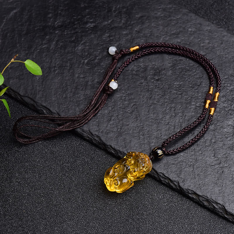 Collier PiXiu en citrine | Pendentif Feng Shui