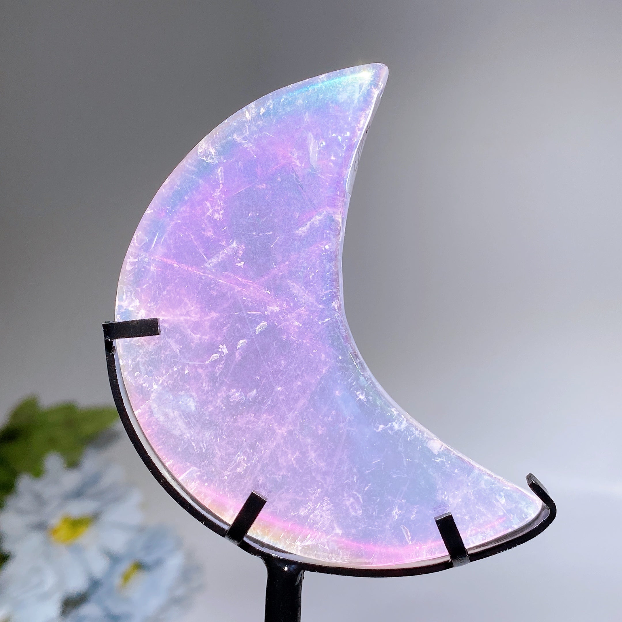 Sculpture d'ange lune en quartz clair avec support 8 cm