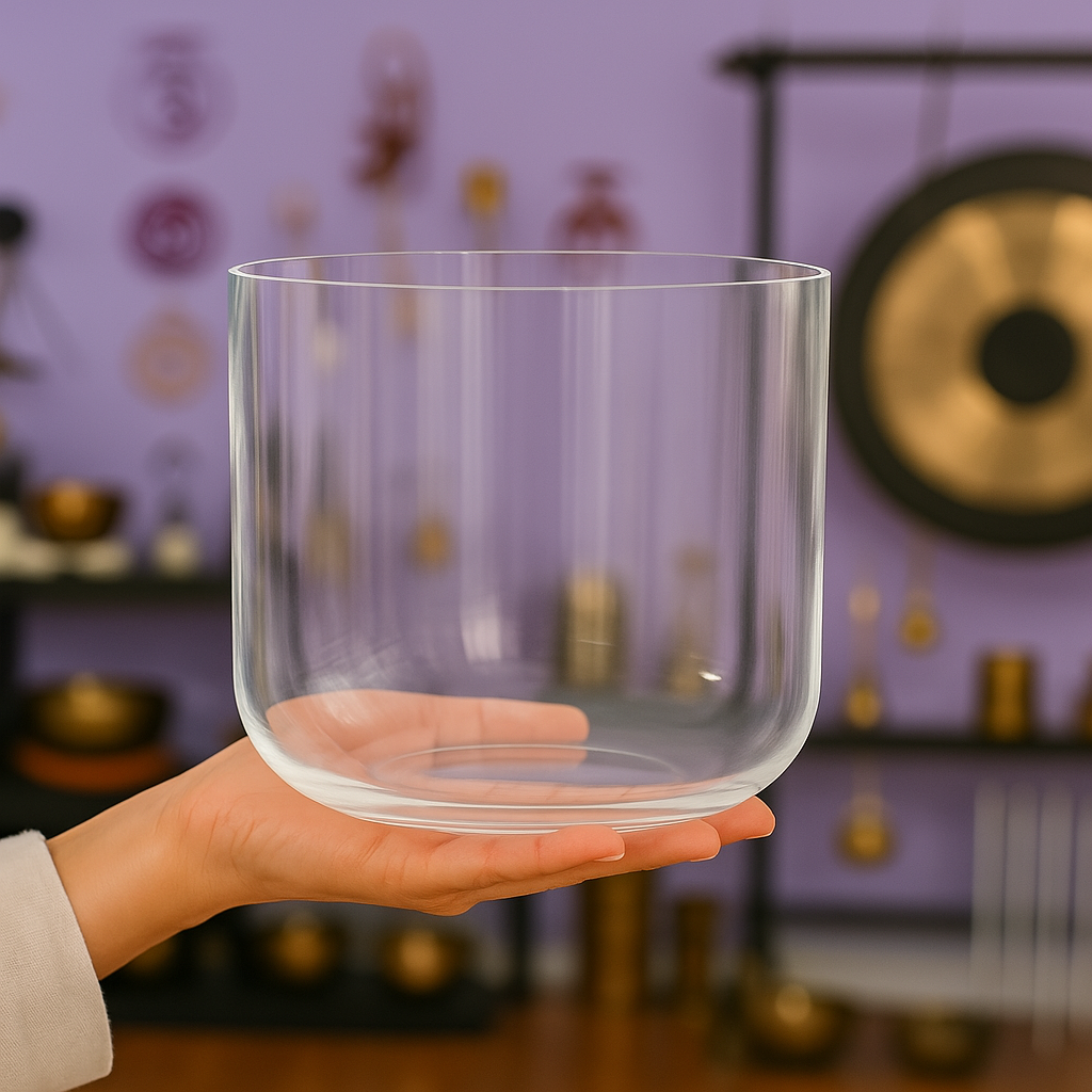 Bol chantant en cristal de quartz transparent pour la méditation des chakras