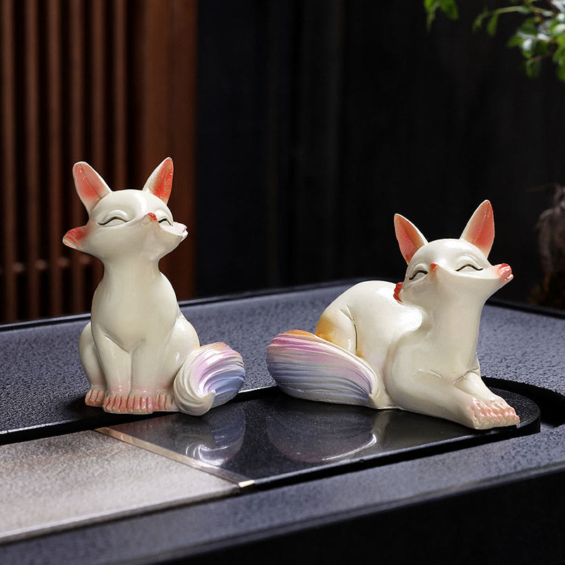 Figurine en résine représentant un renard changeant de couleur | Décoration Zen