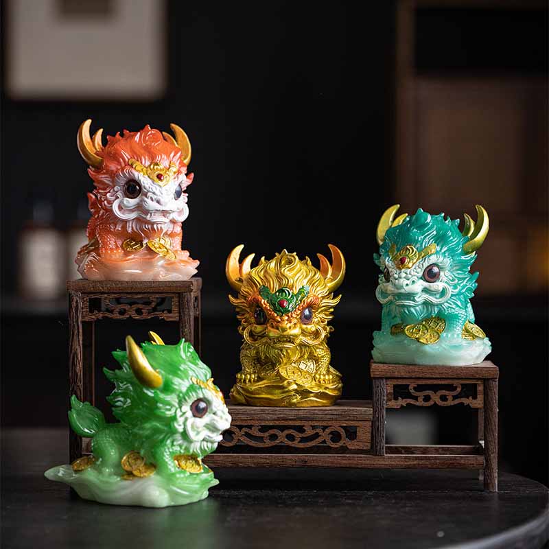 Statue spirituelle Kirin en résine aux couleurs changeantes | Décoration zen pour la maison