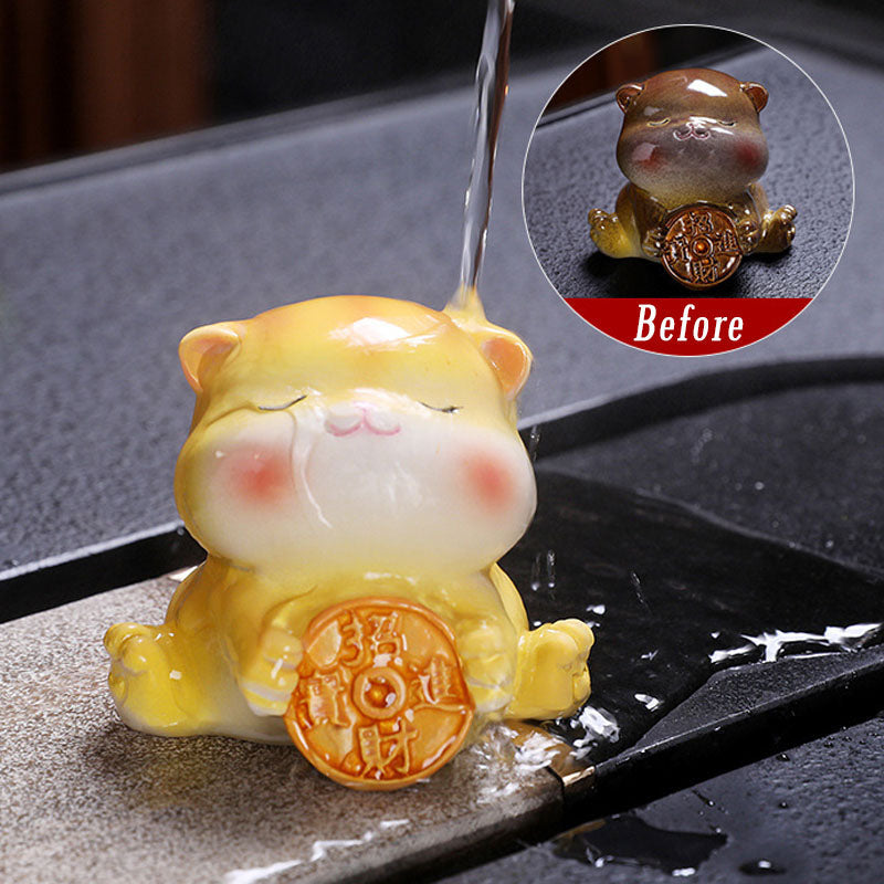 Figurine miniature chat changeant de couleur en résine | Décoration zen