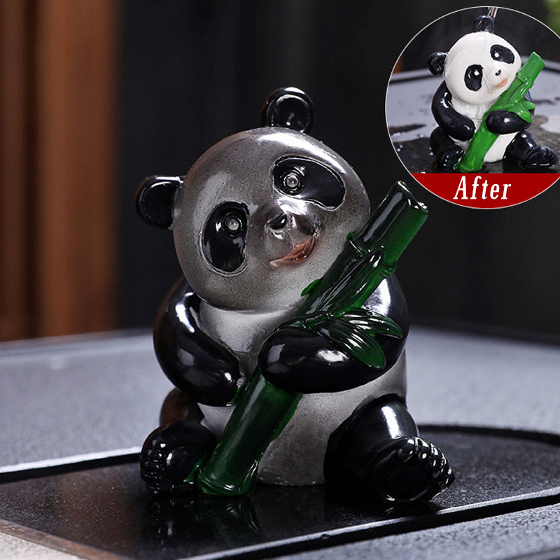 Figurine panda changeante en résine de bambou pour animal de compagnie