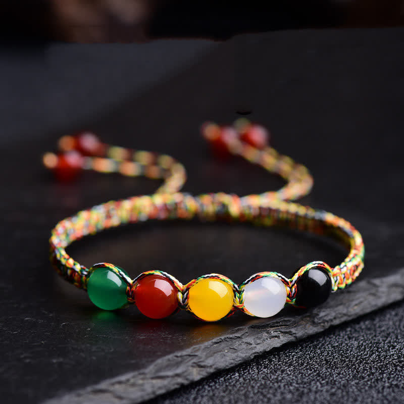 Bracelet en fil d'agate colorée cinq éléments 8 mm