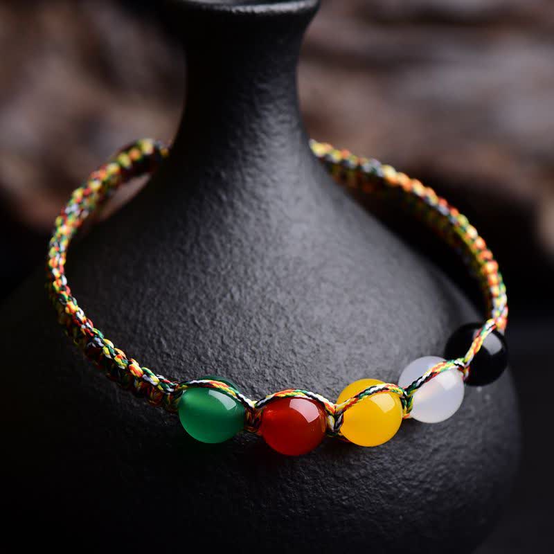Bracelet en fil d'agate colorée cinq éléments 8 mm