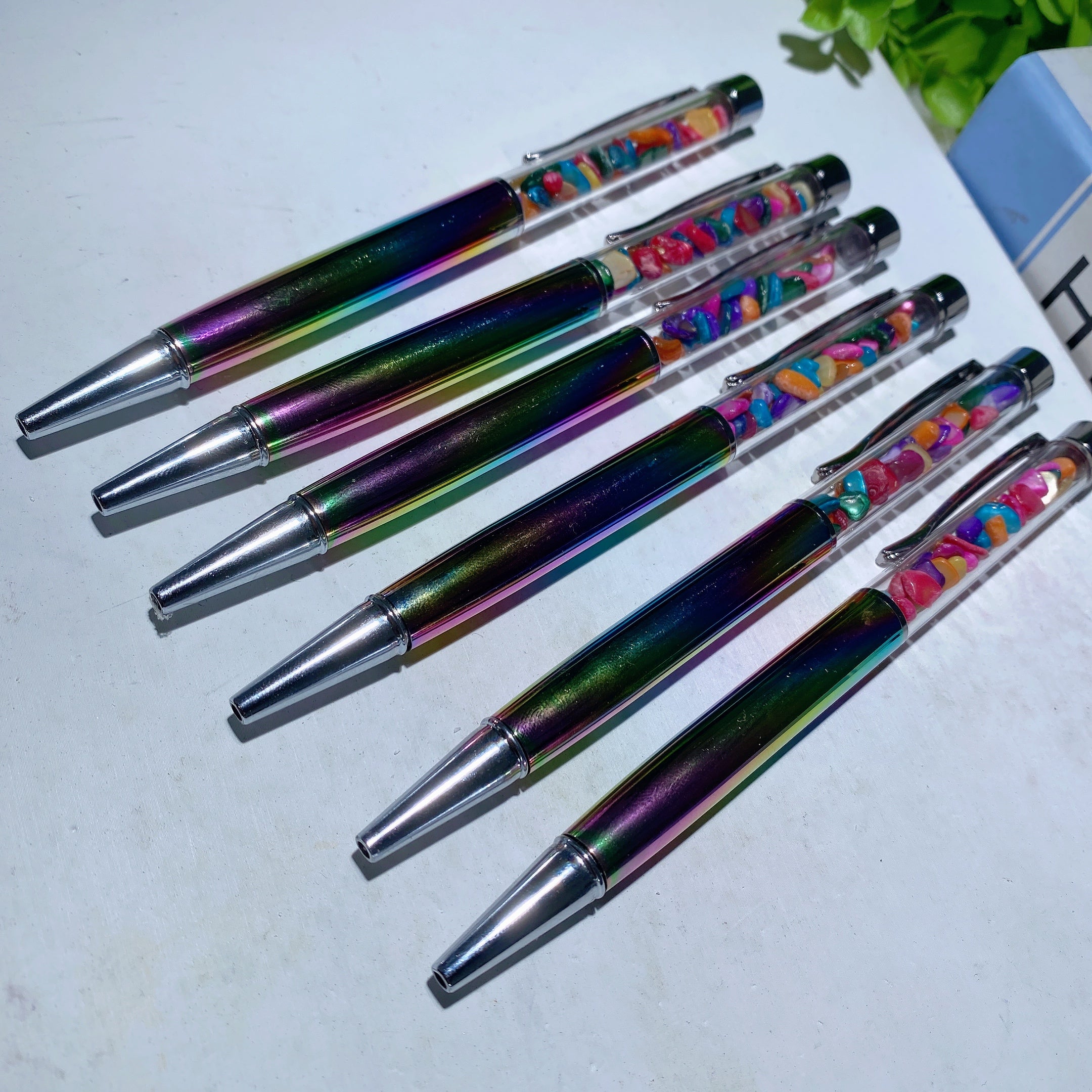 Stylo de guérison coloré en cristal Aura Chips 5,5 pouces