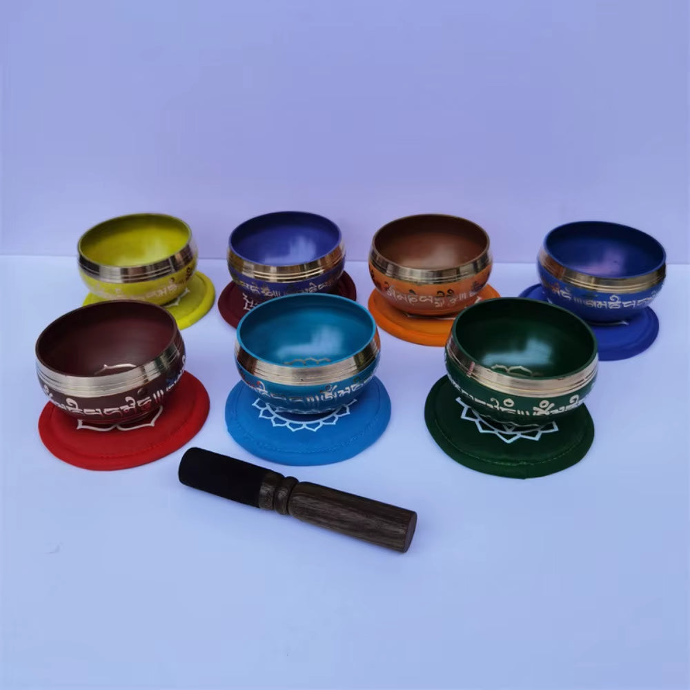 Colorful Brass Tibetan Singing Bowls with Striker for Meditation and Relaxation