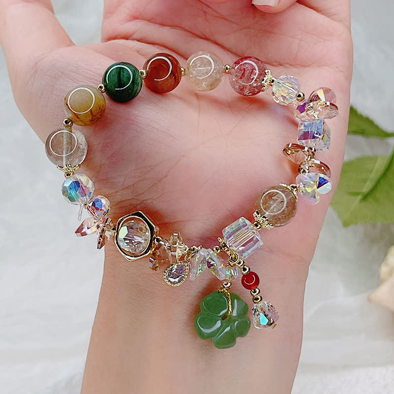 Bracelet porte-bonheur en aventurine verte colorée | Perles de fleurs en pierres précieuses