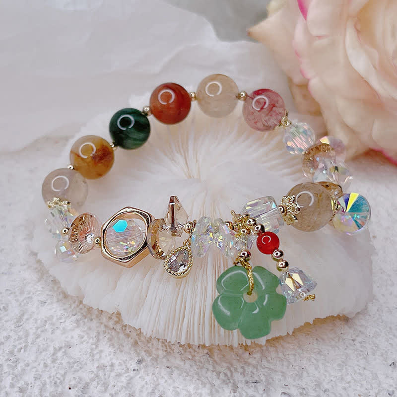 Bracelet porte-bonheur en aventurine verte colorée | Perles de fleurs en pierres précieuses