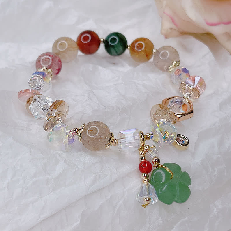 Bracelet porte-bonheur en aventurine verte colorée | Perles de fleurs en pierres précieuses
