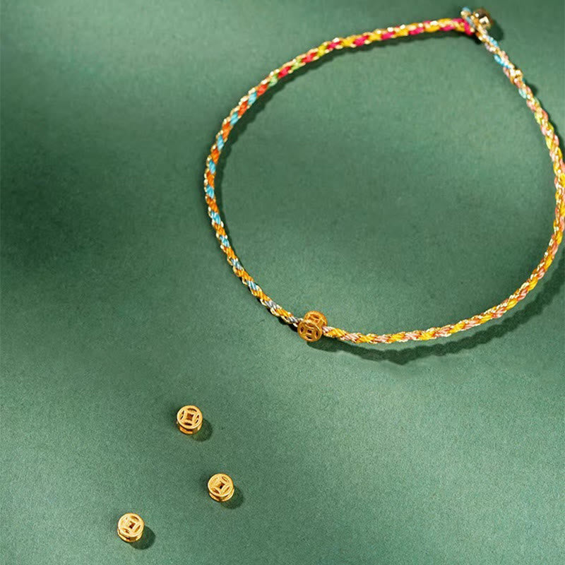 Bracelet en corde avec pièces porte-bonheur colorées 14-15 cm et sons de guérison