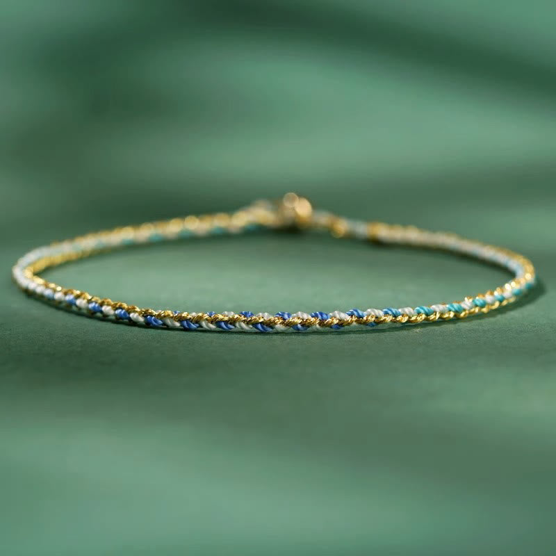 Bracelet en corde avec pièces porte-bonheur colorées 14-15 cm et sons de guérison