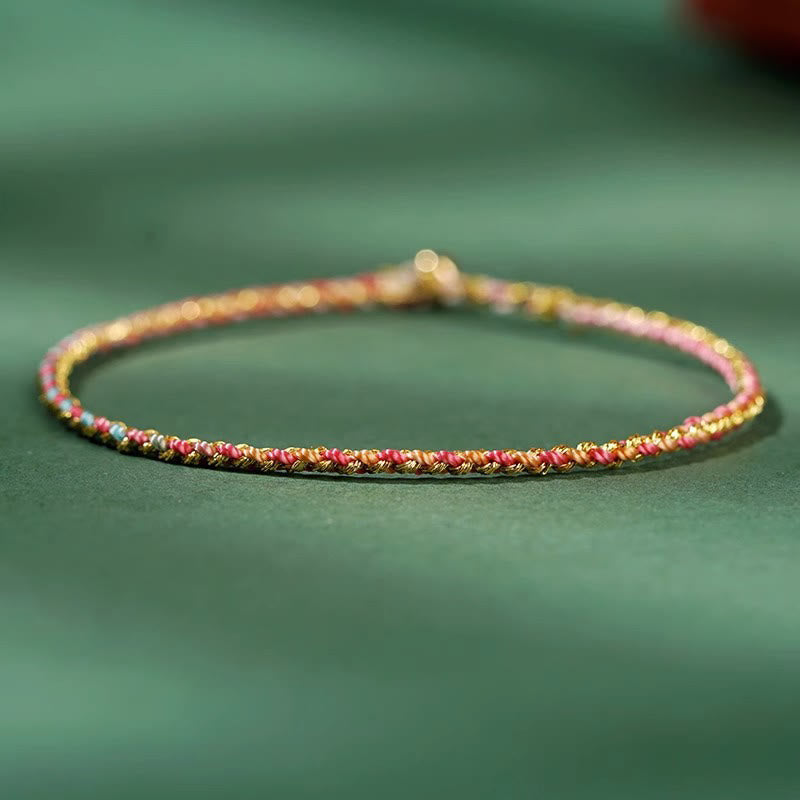 Bracelet en corde avec pièces porte-bonheur colorées 14-15 cm et sons de guérison