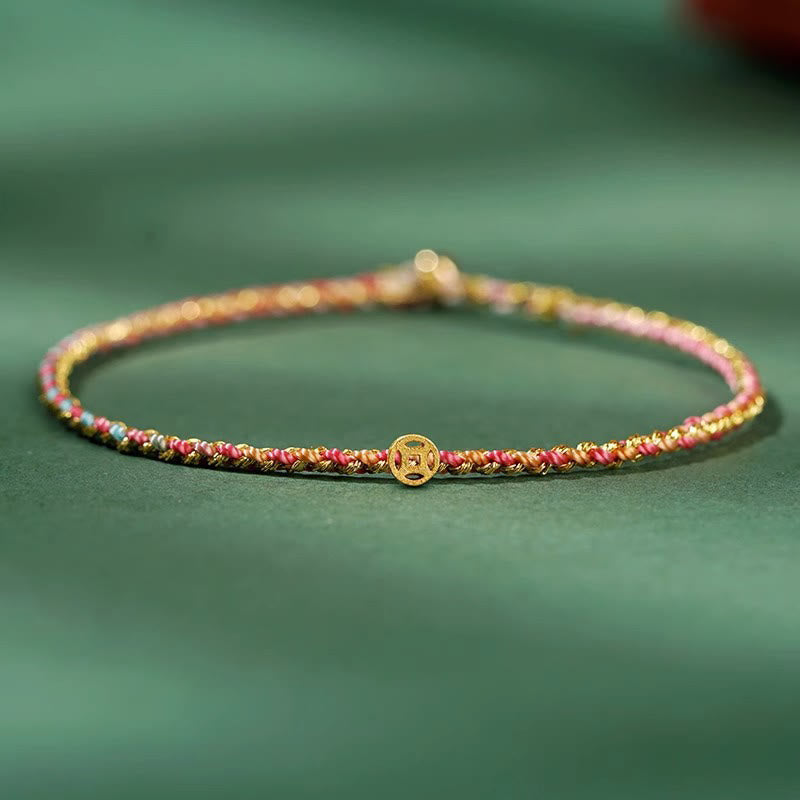 Bracelet en corde avec pièces porte-bonheur colorées 14-15 cm et sons de guérison