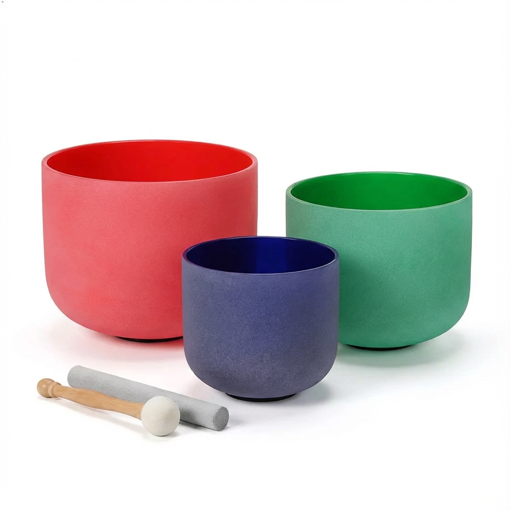 Ensemble de bols chantants en cristal de quartz coloré, 8", 10", 12"