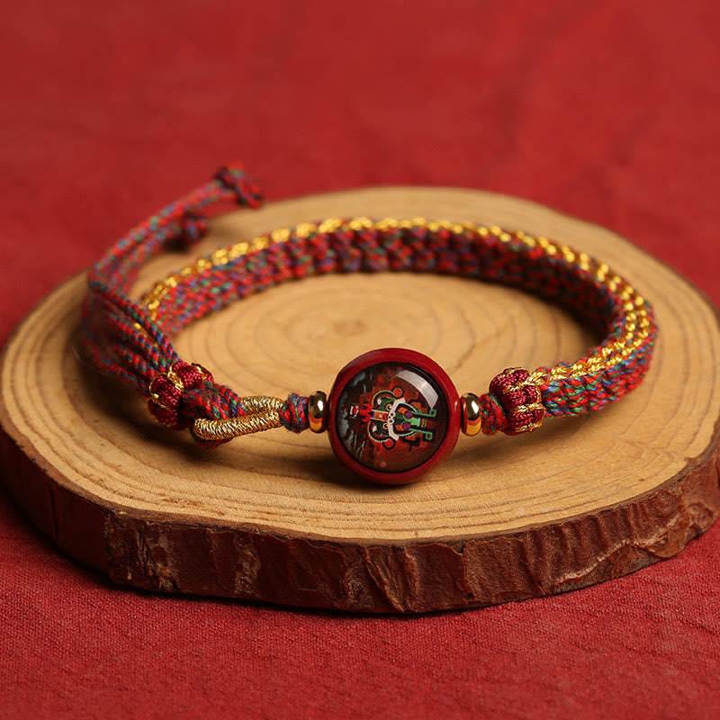 Bracelet de bénédiction Thangka en corde colorée et cinabre