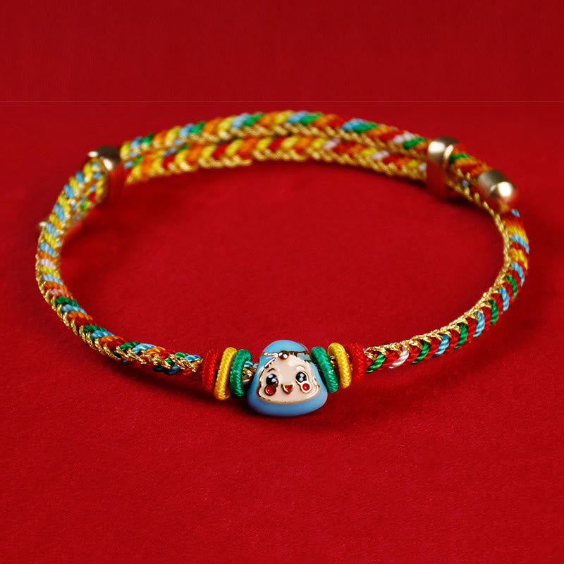 Bracelet porte-bonheur fait main en corde colorée avec personnage Fu