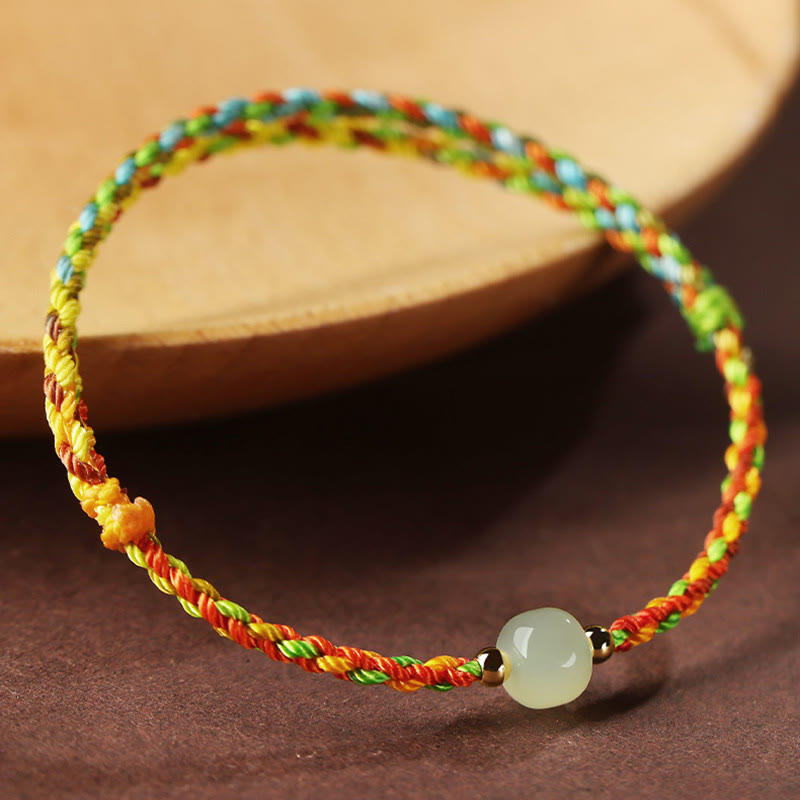 Bracelet en corde de jade coloré pour l'abondance et la chance, perles de 5 x 6 mm
