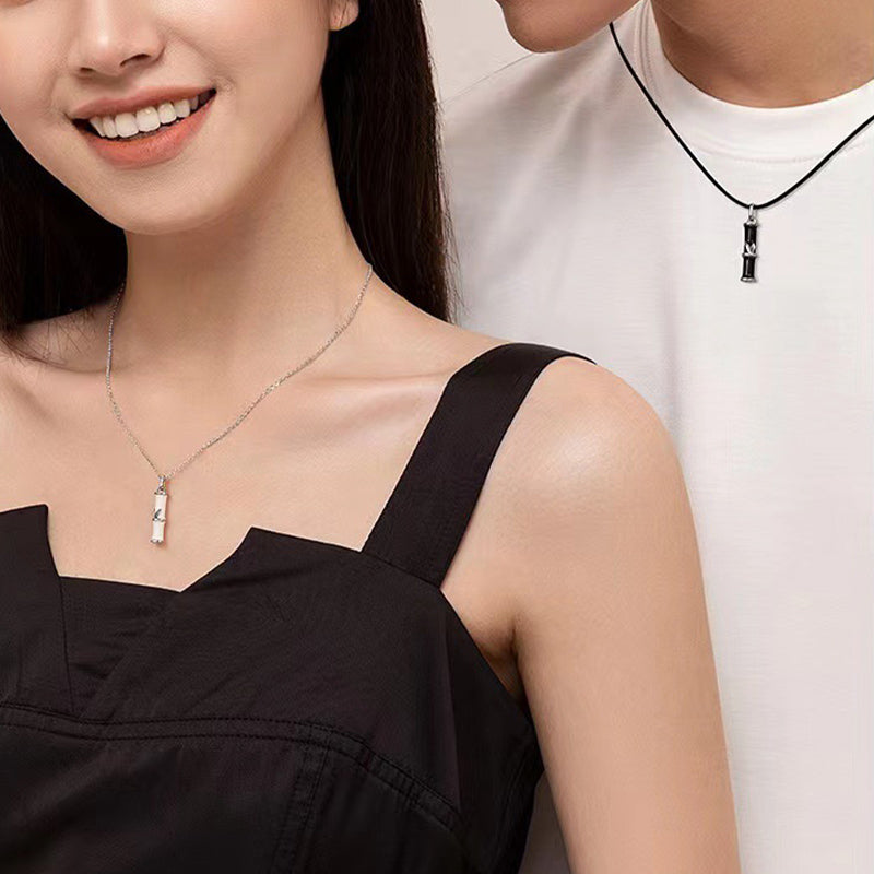 Collier porte-bonheur en cuivre et bambou pour couple, pendentif de 45 cm
