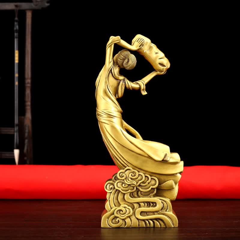 Statue de protection du Bodhisattva Nuwa en cuivre 11x8x27cm