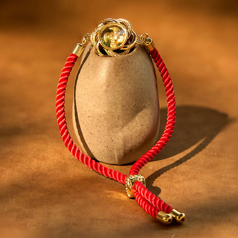 Bracelet de protection en cuivre et laiton avec moulin à vent et prune, cordon rouge