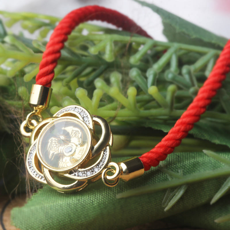 Bracelet de protection en cuivre et laiton avec moulin à vent et prune, cordon rouge