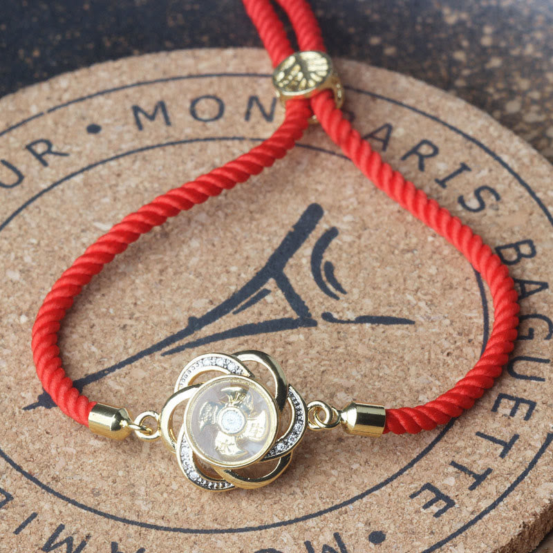Bracelet de protection en cuivre et laiton avec moulin à vent et prune, cordon rouge