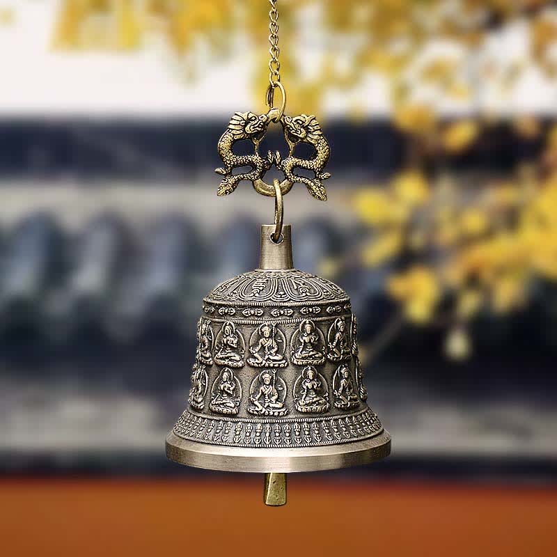 Carillon à vent en cuivre Bouddha Dragon Cloche 15,5 x 20,5 cm Décor Zen