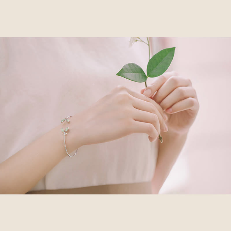 Bracelet manchette de soutien en cuivre à motif œil de chat et feuilles