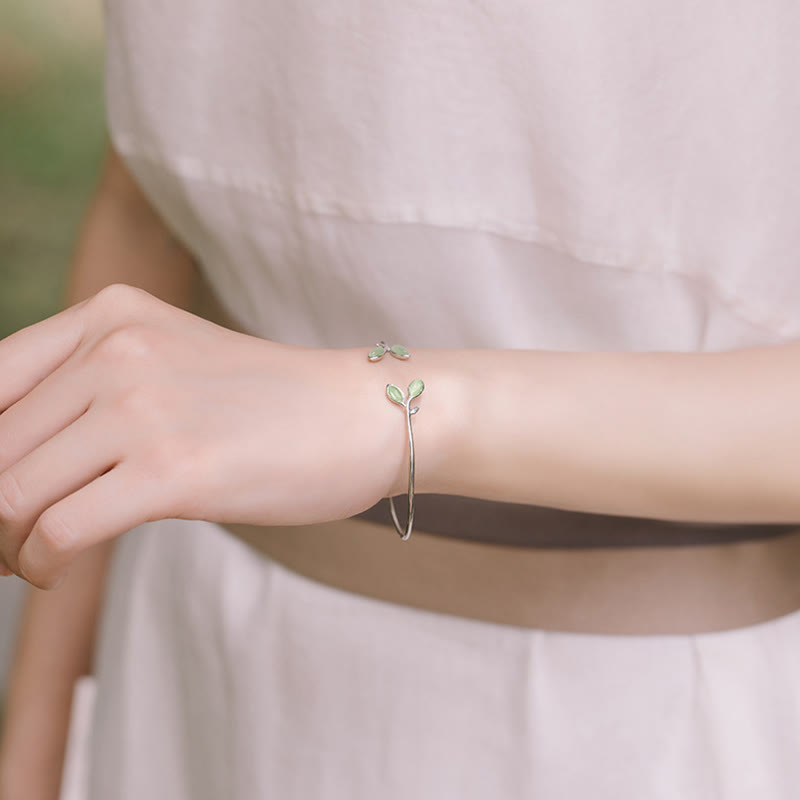 Bracelet manchette de soutien en cuivre à motif œil de chat et feuilles