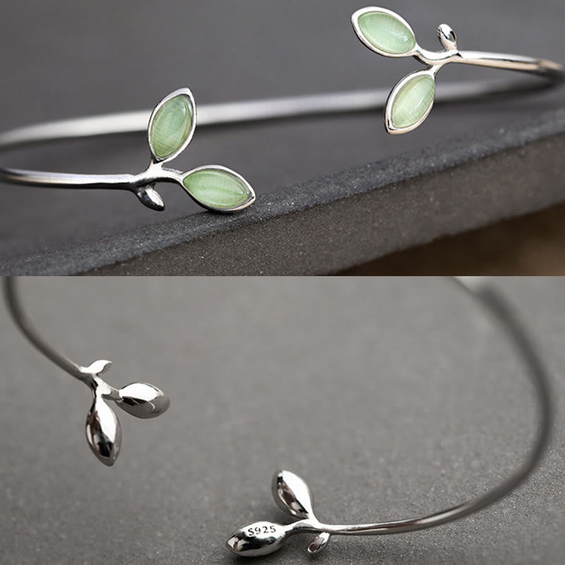 Bracelet manchette de soutien en cuivre à motif œil de chat et feuilles