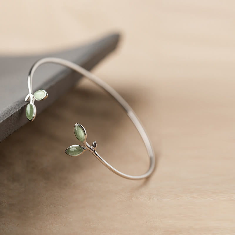 Bracelet manchette de soutien en cuivre à motif œil de chat et feuilles