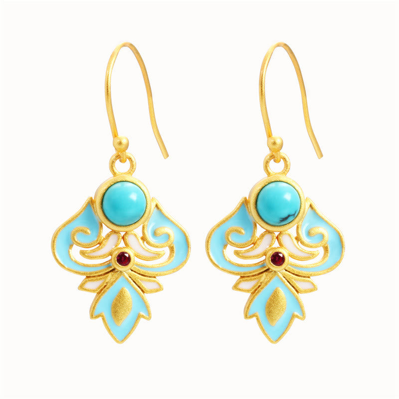 Boucles d'oreilles pendantes à énergie positive en cuivre émaillé turquoise