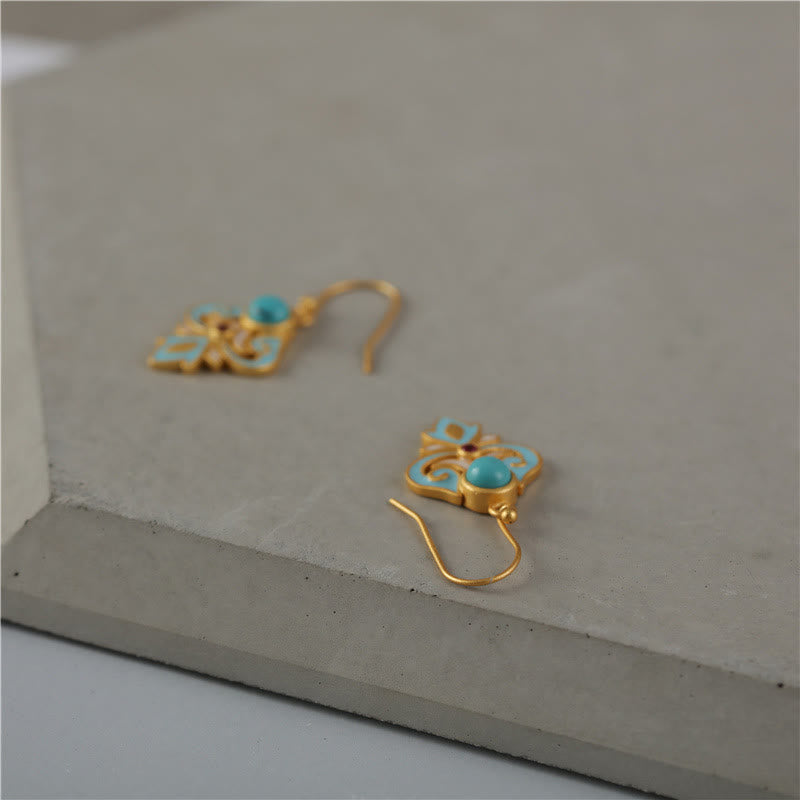 Boucles d'oreilles pendantes à énergie positive en cuivre émaillé turquoise