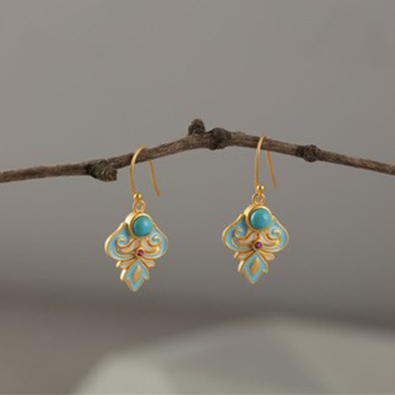 Boucles d'oreilles pendantes à énergie positive en cuivre émaillé turquoise