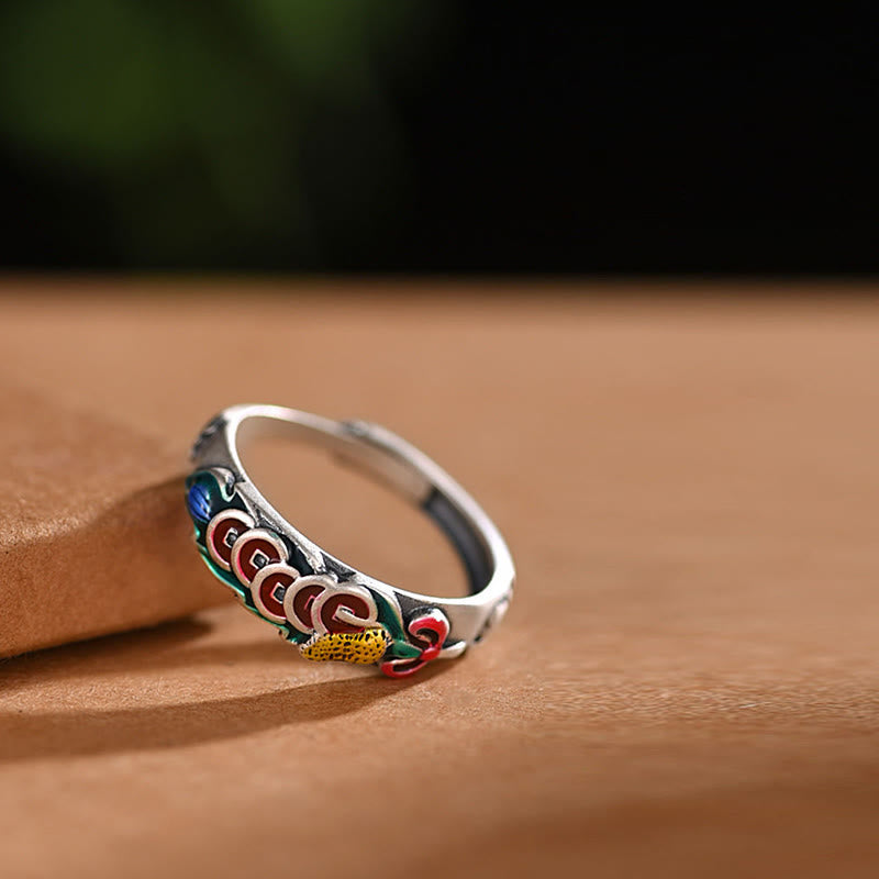 Bague Feng Shui en cuivre avec cinq pièces impériales pour la richesse