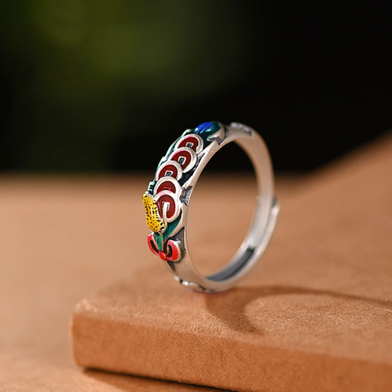 Bague Feng Shui en cuivre avec cinq pièces impériales pour la richesse