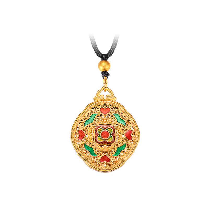 Collier pendentif spirituel en forme de cœur et de fleur en cuivre