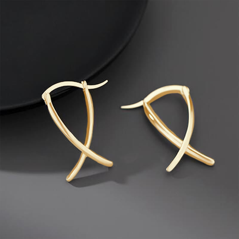 Boucles d'oreilles créoles spirituelles porte-bonheur en cuivre avec croix géométrique