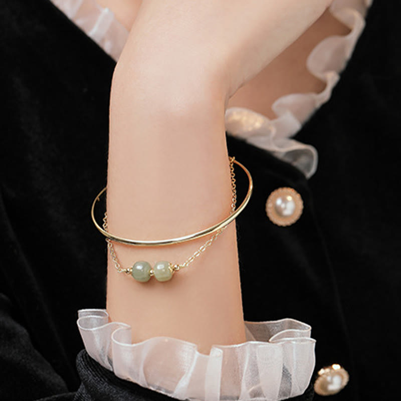 Bracelet double couche porte-bonheur en cuivre et or, jade Hetian