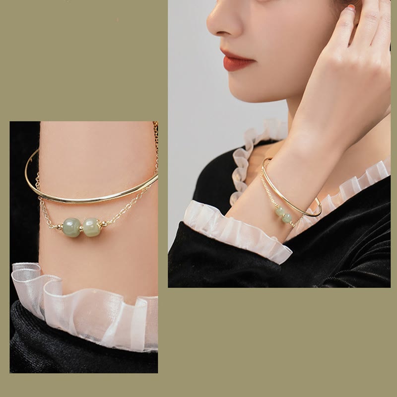 Bracelet double couche porte-bonheur en cuivre et or, jade Hetian