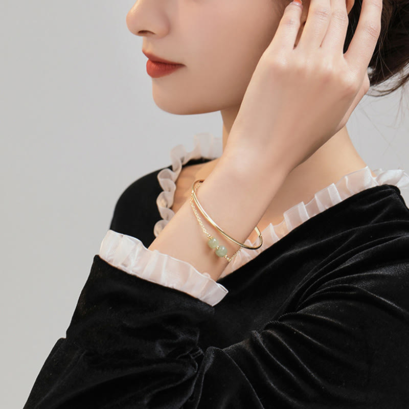 Bracelet double couche porte-bonheur en cuivre et or, jade Hetian