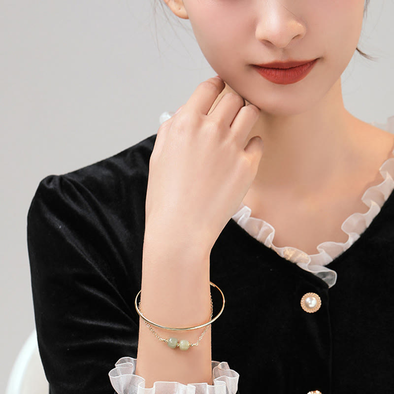 Bracelet double couche porte-bonheur en cuivre et or, jade Hetian