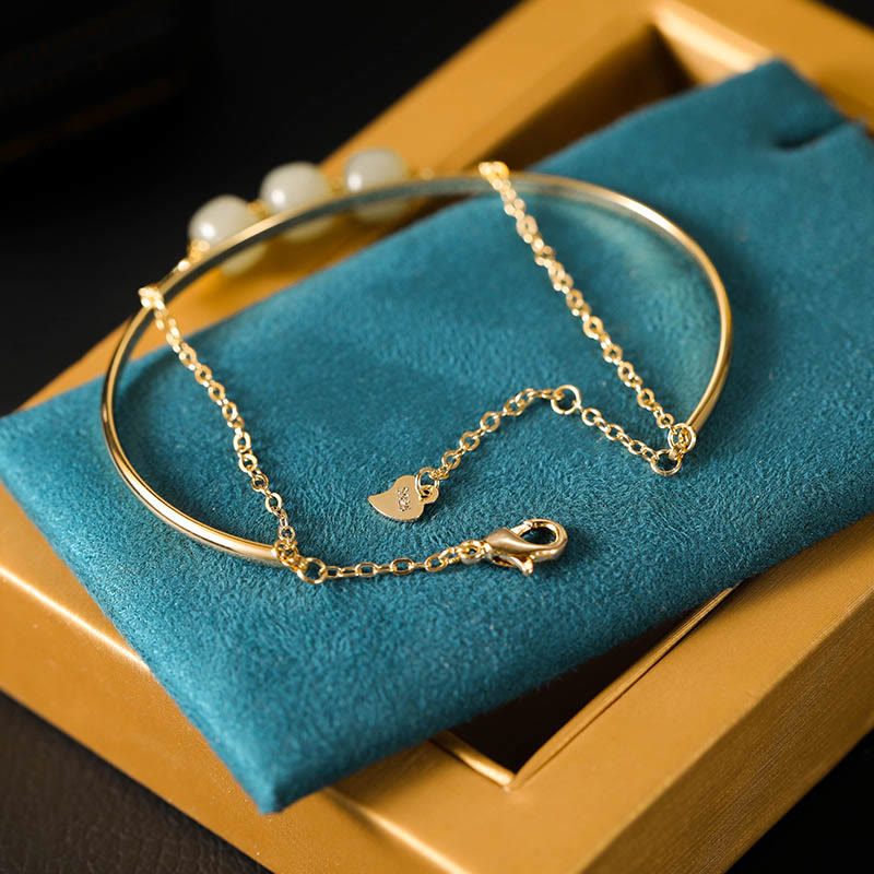 Bracelet double couche porte-bonheur en cuivre et or, jade Hetian