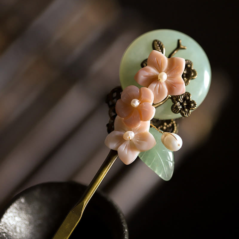 Épingle à cheveux porte-bonheur en jade et cuivre | Épingles à cheveux chinoises